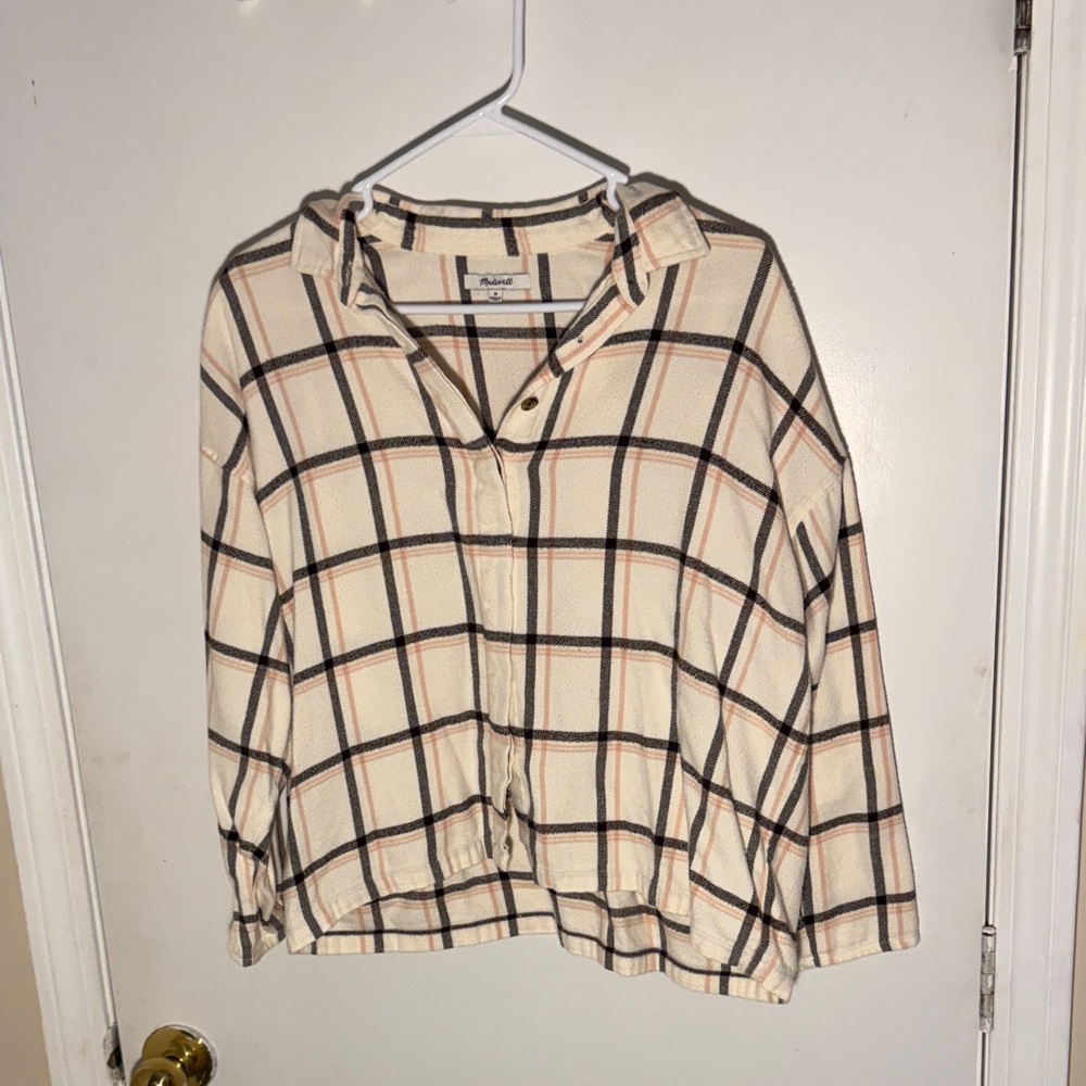 Madewell Cream, Pink, and  Black Plaid Flannel